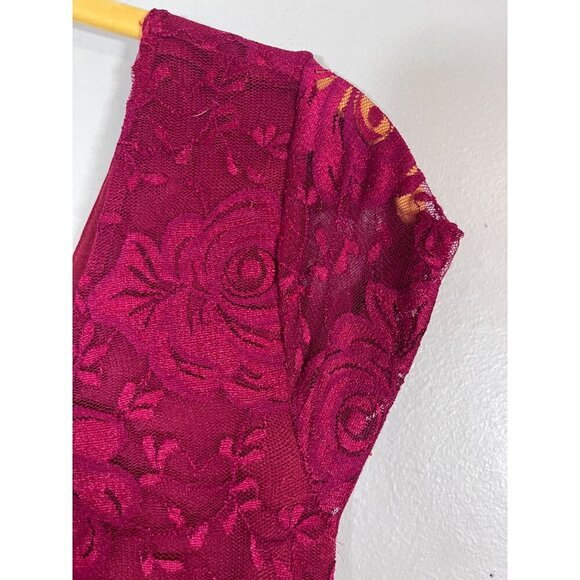 Wet Seal Floral Lace Mini Dress L Red Boho Dark Romance Y2K Grunge Mesh Classic - Picture 5 of 11